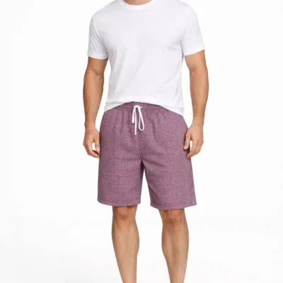 Men's Dusty Rose Gingham Elastic Waist Pockets Summer Shorts 3