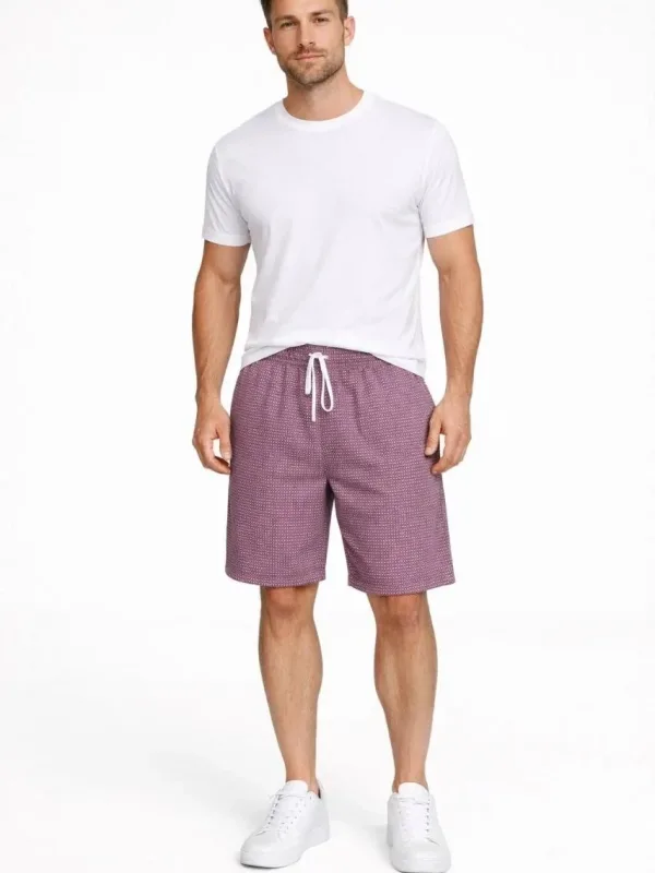 Men's Dusty Rose Gingham Elastic Waist Pockets Summer Shorts 3