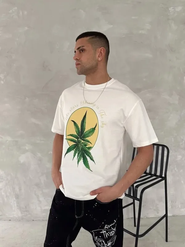 Muška bela oversize bicikli kragna štampana majica 2