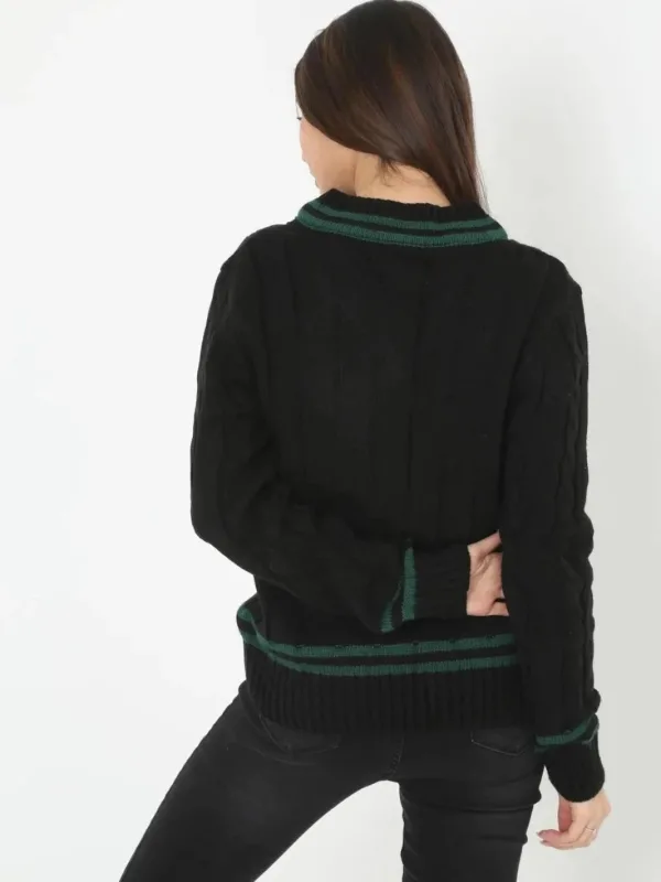 Women's Black V-Neck Knitted Cardigan 3