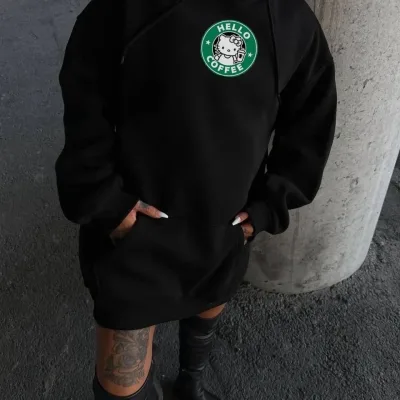 Jinê Reş Oversize Hoodî Bikapûşon Çapkirî 3 Têl Pembû Sweatshirt 2