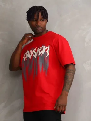 Bărbați Roșu Oversize Guler Bicicletă Imprimat Tricou