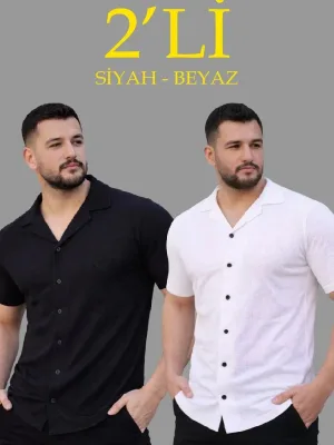 Ανδρικό Σετ 2 Τεμαχίων Regular Fit Πουκάμισα με Waffle Ύφασμα, Ανοιχτό Γιακά και Κουμπιά