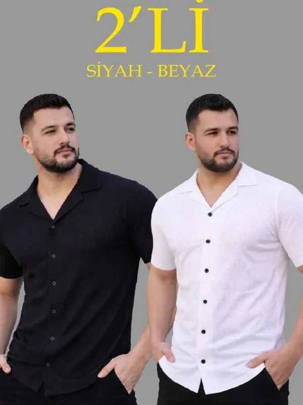 Muški set od 2 komada waffle tkanina otvorenog ovratnika s dugmadima regular fit košulja 1
