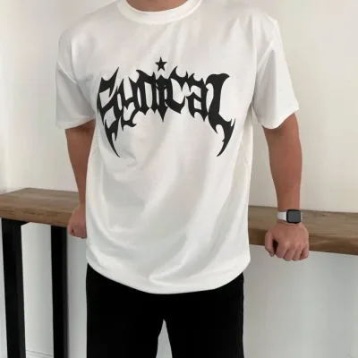 Машки бел Oversize велосипед јака печатен маица 2