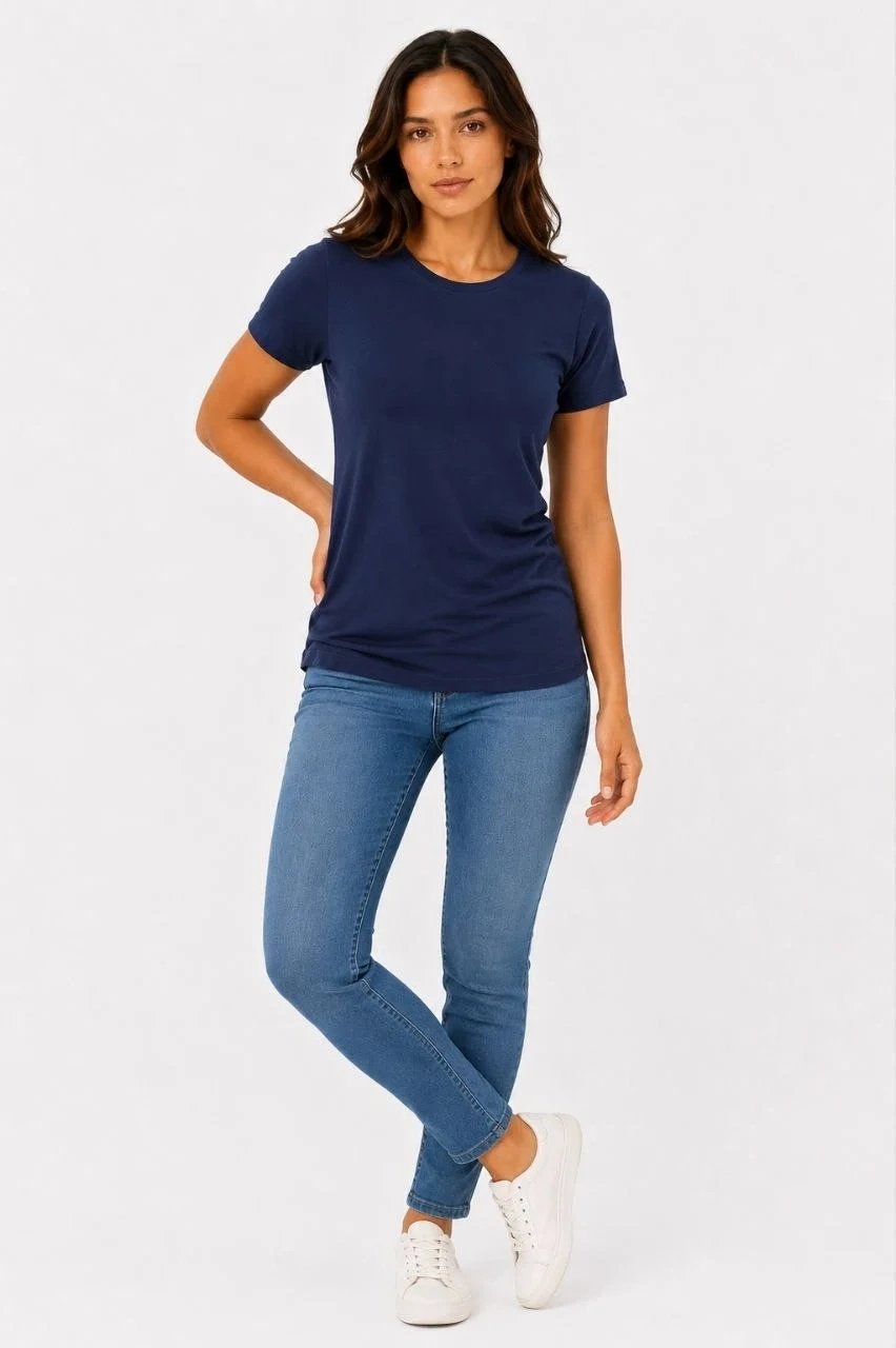 Women's Navy Slim Fit Scoop Neck Basic T-Shirt