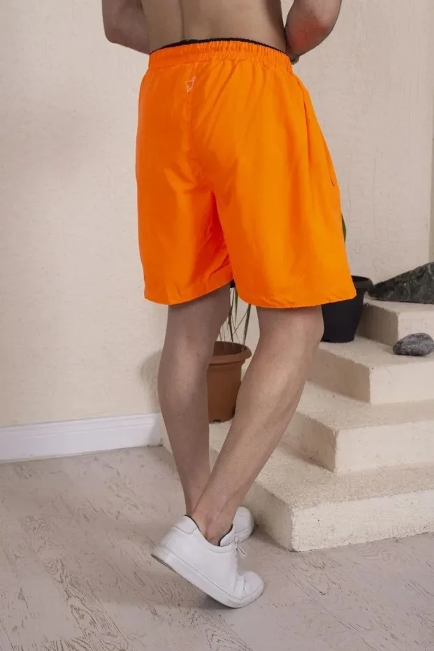 Erkek Turuncu Fermuarlı Cepli File Astarlı Deniz Şortu 3