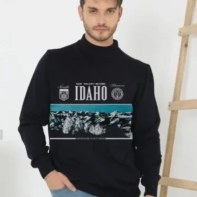 Muški crni poluribarski ovratnik s printom triko džemper 1