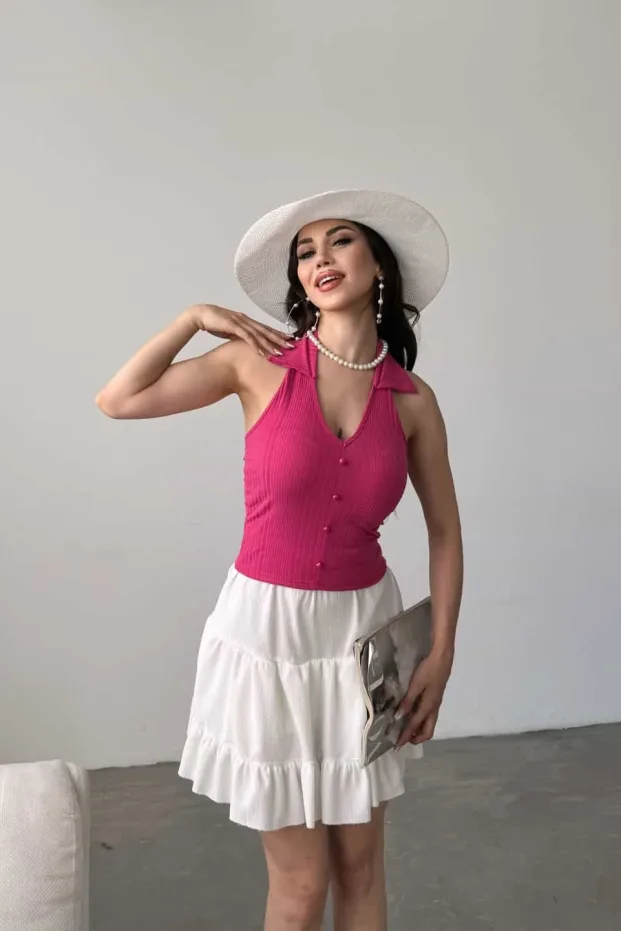 Bluza sa kragnom na dugmad napred - Ljubičasta 3