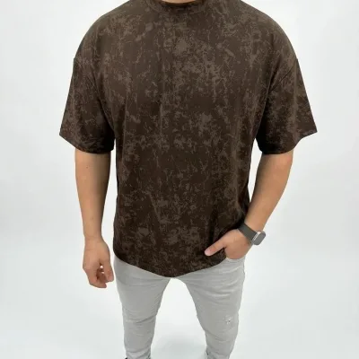Men's Brown Oversized Washed Soft Texture T-Shirt 3