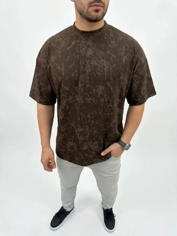 Men's Brown Oversized Washed Soft Texture T-Shirt 3