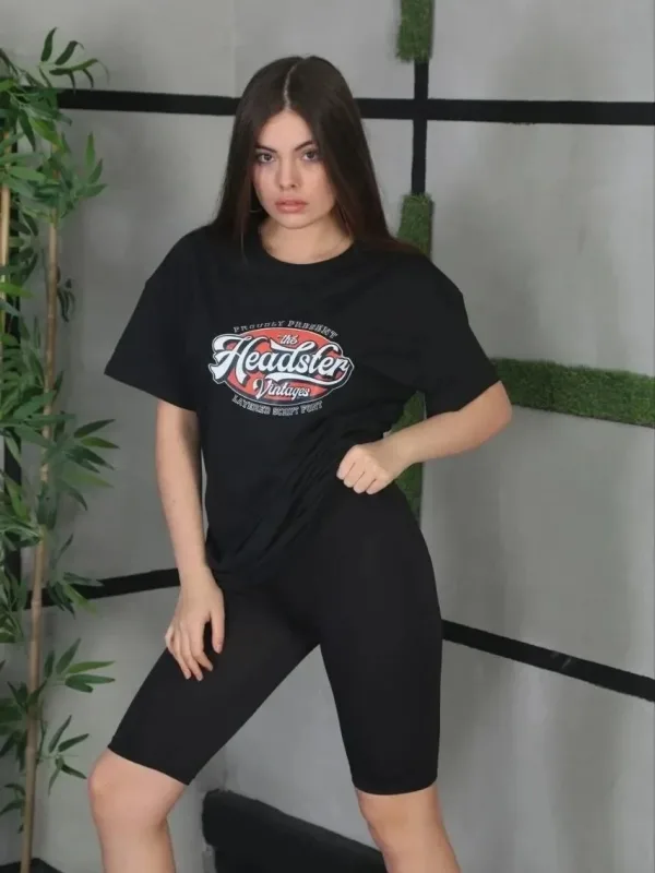 Bluzë e zezë për femra, oversize, me jakë biçiklete, të printuar 1