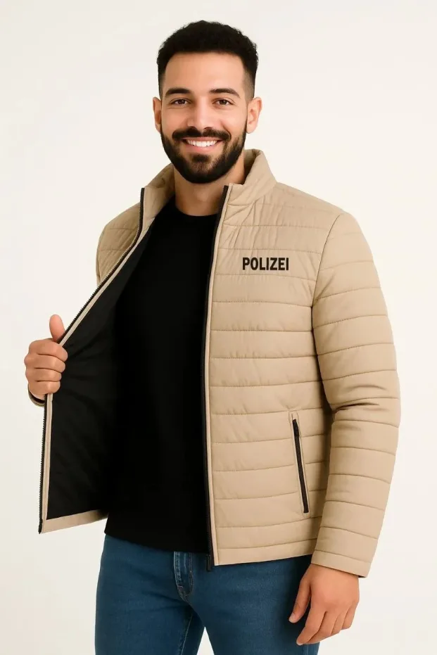 Bézs Mikro Víztaszító Steppelt Nyomott Cipzáros Bomber Kabát 1
