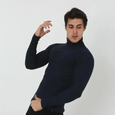 Pánské černé slim fit elastické žebrované rolák body 1