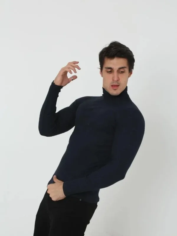 Pánské černé slim fit elastické žebrované rolák body 1