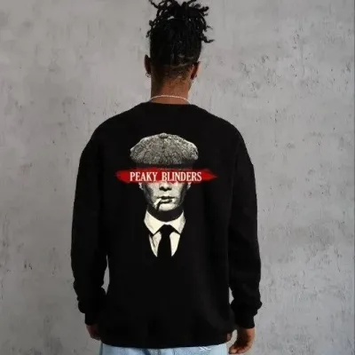 Men's Black Oversize 3-Thread Cotton Printed Crew Neck Sweatshirt 1