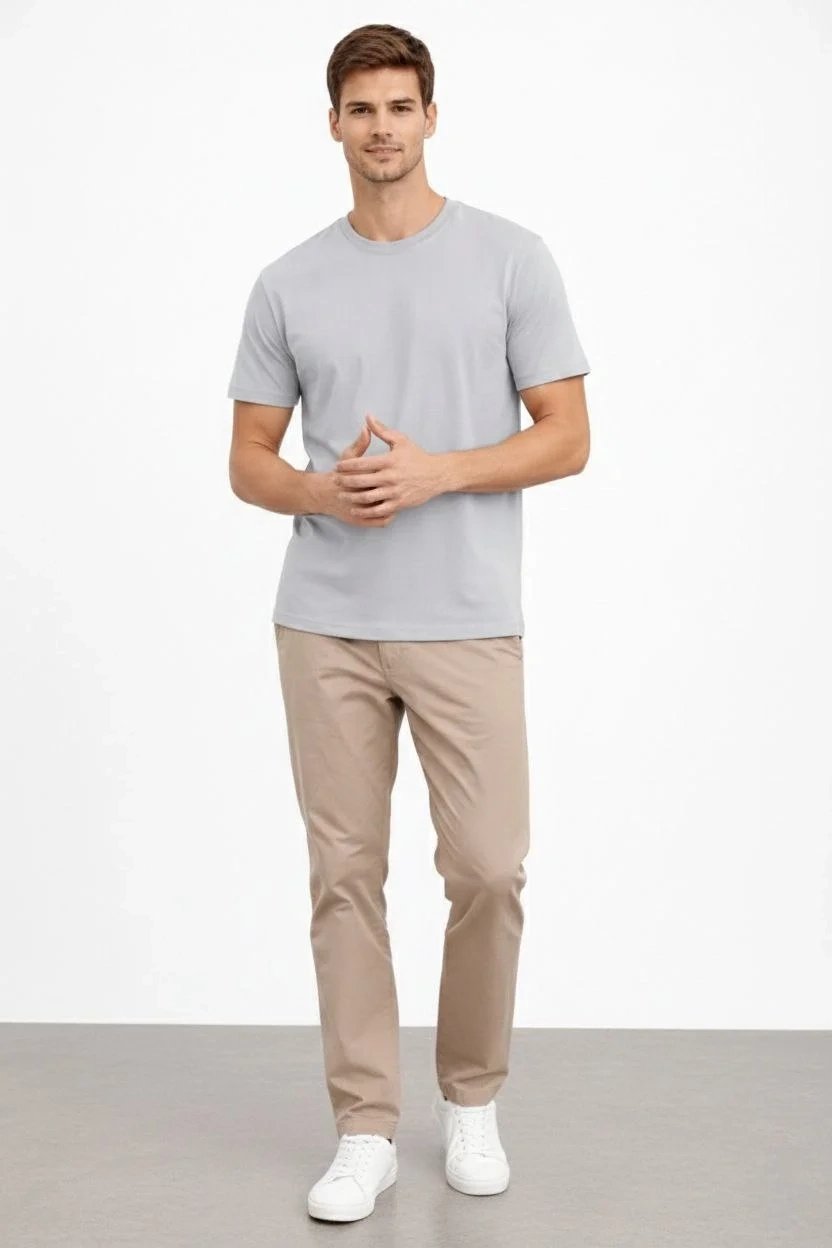 Men's Gray Regular Crew Neck Short Sleeve Solid T-Shirt 4