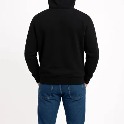 Bărbat Negru 3 Fire Bumbac Glugă Buzunar Cangur Sweatshirt 4