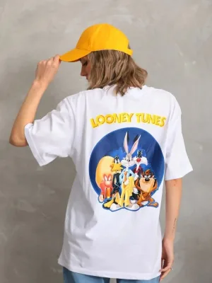 Női Fehér Oversize Kerékpár Nyakú Mintás Póló