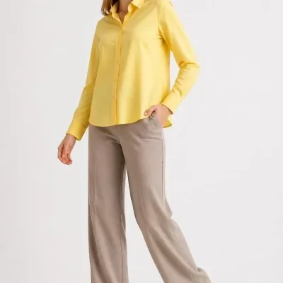 Women's Yellow Long Sleeve Buttoned Classic Collar Daily Office Shirt 2