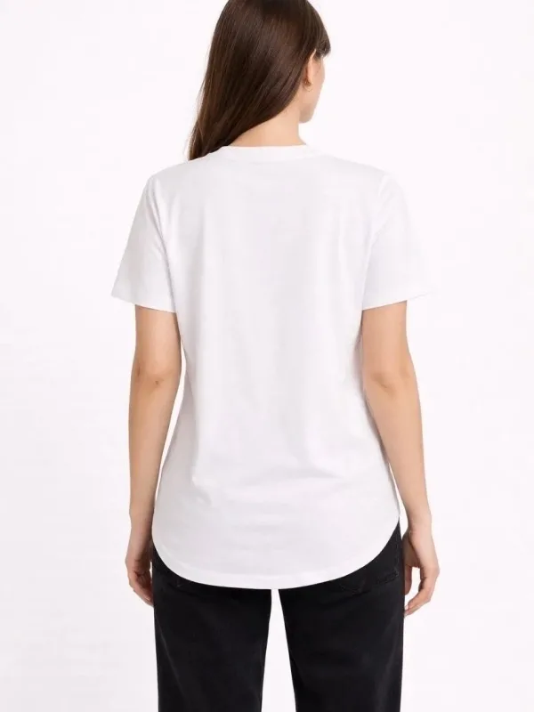 Women's White Oversize Crew Neck Oval Cut Basic T-Shirt 2