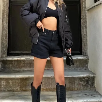 Dámska čierna oversize bomber bunda na zips 5