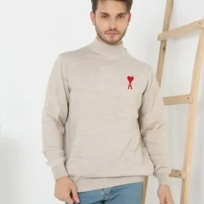 Muški bež polu-visoki printani triko džemper 1