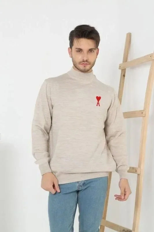 Muški bež polu-visoki printani triko džemper 1