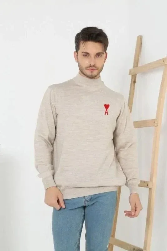 Muški bež polu-visoki printani triko džemper