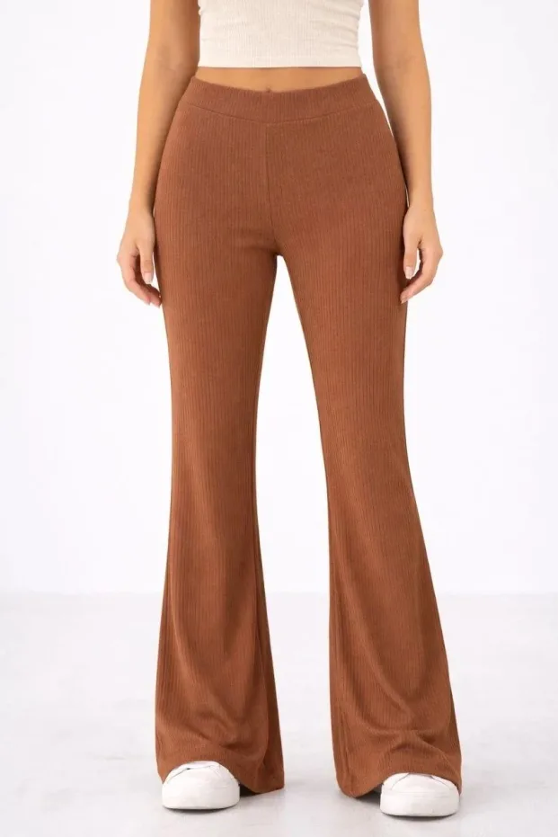 Női barna magas derekú bordázott spanyol nadrág leggings 6