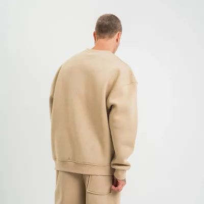 Muški bež dugi rukav bicikli kragna 3 pređe pamučni debeli sweatshirt 2