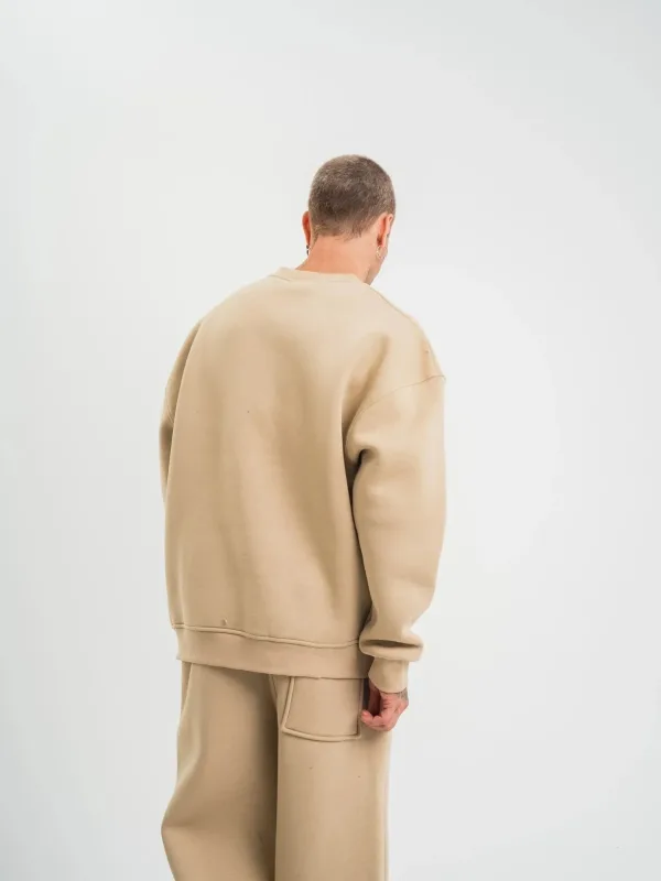 Muški bež dugi rukav bicikli kragna 3 pređe pamučni debeli sweatshirt 2