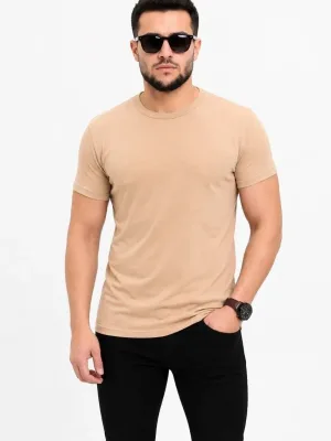 Muški bež slim biciklistički ovratnik kratki rukav basic majica