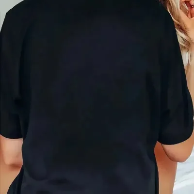 Women's Black Oversize Cycling Neck Printed Summer T-Shirt 2