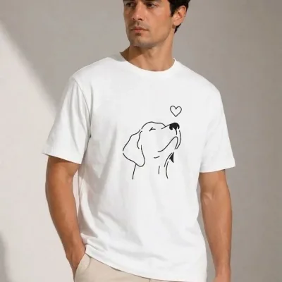 Muški bijeli oversize pas figura minimal print majica 3