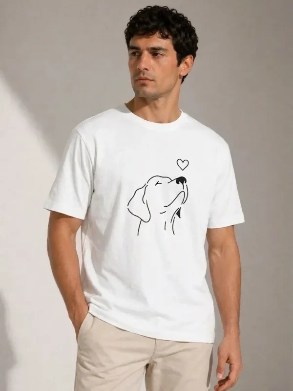 Muški bijeli oversize pas figura minimal print majica 3