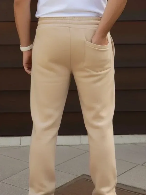 Men's Beige Oversized 3-Thread Cotton Drawstring Pocket Sweatpants 2