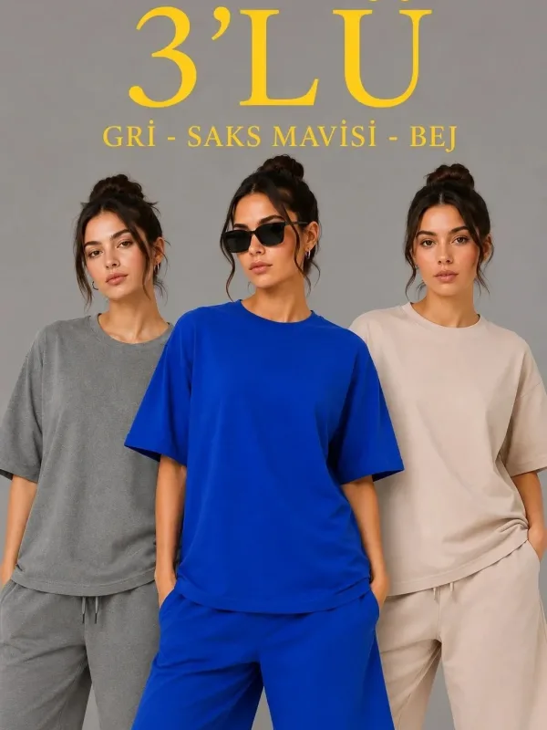 Koma 3 Parçeyî Oversize Du Têl Tîşort Şort 1