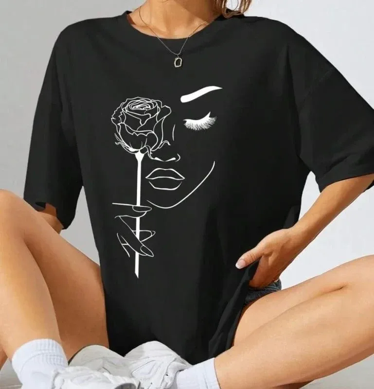 Női fekete oversized nyomott rövid ujjú póló
