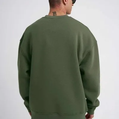 Pánský khaki cyklistický výstřih 3-nitný bavlněný sweatshirt 2