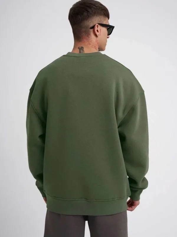 Pánský khaki cyklistický výstřih 3-nitný bavlněný sweatshirt 2