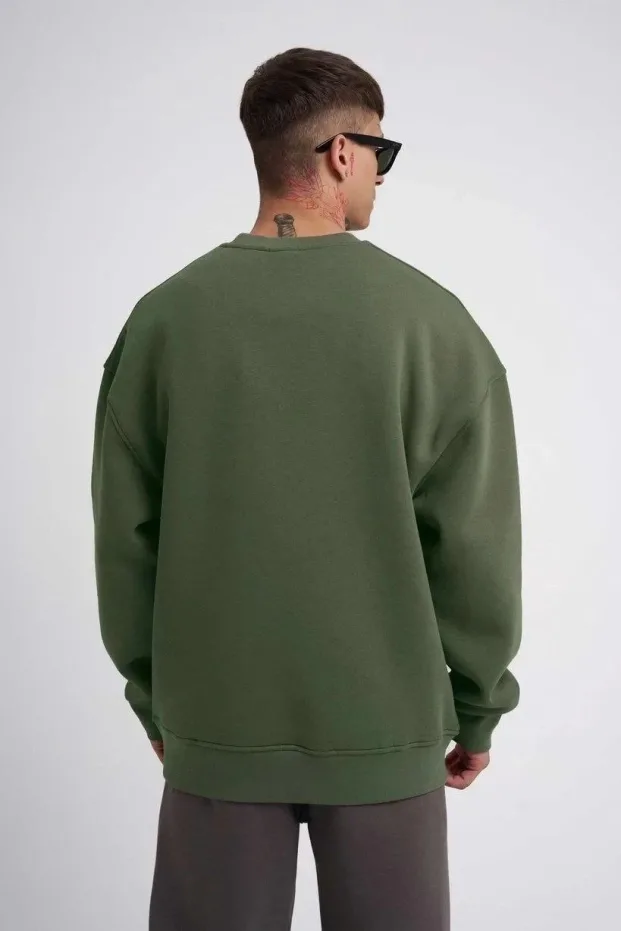 Sweatshirtê Mêran ê Haki yê Bi Stûyê Bisîkletê yê 3 Têlî yê Pembû 2