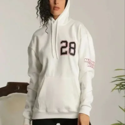 Women's White Oversize Hooded Printed 3-Thread Cotton Sweatshirt 2
