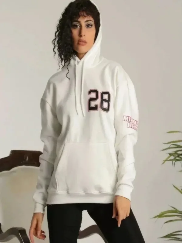 Women's White Oversize Hooded Printed 3-Thread Cotton Sweatshirt 2