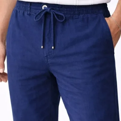Mursho Indigo Keten Elastik Talia Džepura Fermuar Pantaloni 3