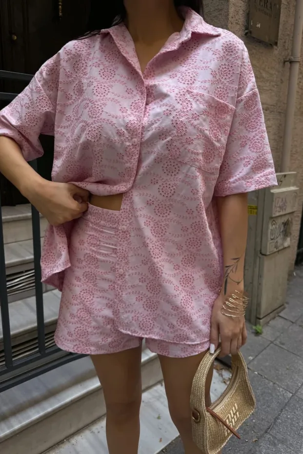 Şortlu Brode Takım Pembe 5