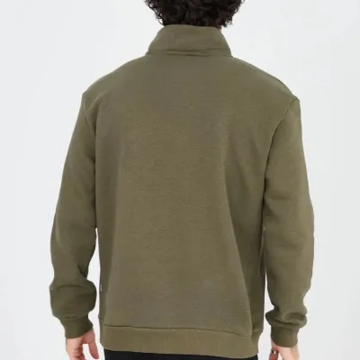 Men's Green Half Zip 3-Thread Cotton Printed Sweatshirt 3