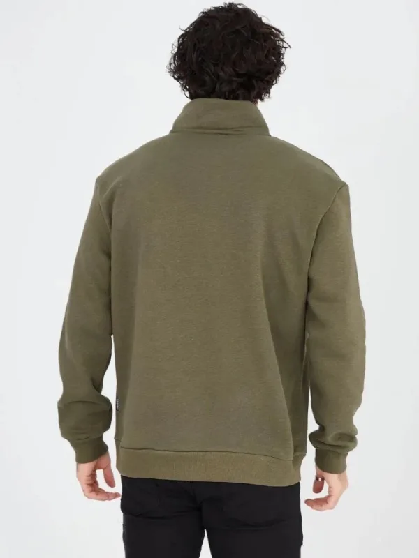 Men's Green Half Zip 3-Thread Cotton Printed Sweatshirt 3