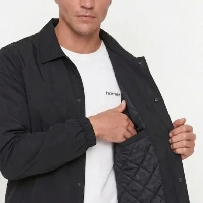 Jacket for Men, Black, Waterproof, Lined, Snap Button, Seasonal 2