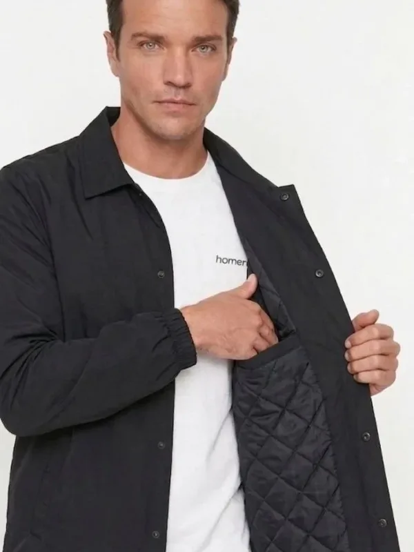 Jacket for Men, Black, Waterproof, Lined, Snap Button, Seasonal 2